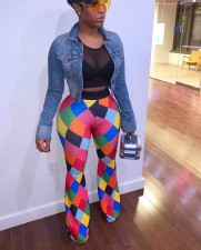 Plus Size Colorful Plaid Print Long Pants WSM-5046