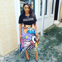 Cartoon Print Pleated Midi Skirt BN-9162