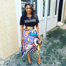 Cartoon Print Pleated Midi Skirt BN-9162