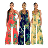 Sexy Printed V Neck Strappy Sleeveless Jumpsuits SMR-9306