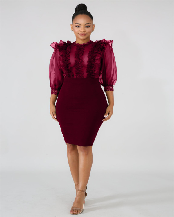 Sexy Mesh See Through Ruffles Bodycon Dresses LA-3099