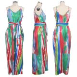 Sexy Printed Spaghetti Strap Loose Maxi Dresses SMR-9365