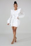 Long Sleeve Ruffles Bodycon Lace Dress LX-3081
