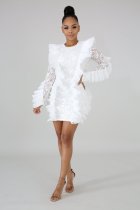 Long Sleeve Ruffles Bodycon Lace Dress LX-3081