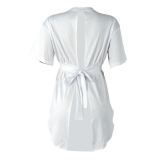 Plus Size Lips Print Short Sleeve Backless High Low Tops QY-5121