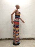 Colorful Striped Mesh High Split Beach Maxi Dress TR-943