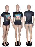 Cartoon Letter Print Casual T Shirt WSM-5051