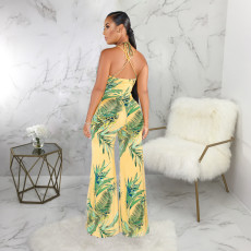Sexy Printed V Neck Strappy Sleeveless Jumpsuits SMR-9306