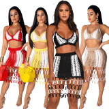 Sexy Knitting Haler Hollow Out Two Piece Skirt Set OSM-4072