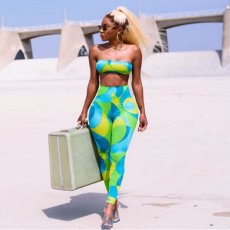 Geometric Print Strapless Long Pants Two Piece Sets QZX-6010