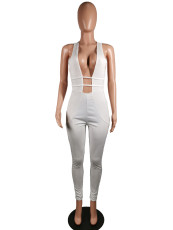 Sexy Deep V Sleeveless White Bandage Jumpsuit MK-2010