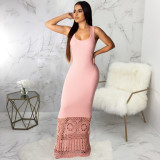 Sexy Patchwork Sleeveless Slim Floor Length Maxi Dresses SMR-9277