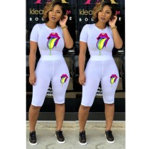 Lips Print Short Sleeve Casual Two Piece Sets LM-8056