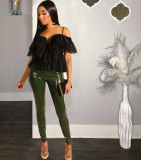 Sexy Mesh Ruffles Off Shoulder Crop Tops LS-0280