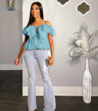 Sexy Mesh Ruffles Off Shoulder Crop Tops LS-0280