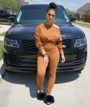 Solid Color Long Sleeve Two Piece Pants Set HM-6152