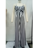 Stripes Straps Cut Out Back Wide Leg Jumpsuit  SMR-8973