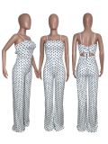 Polka Dot Print Spaghetti Strap Long Jumpsuits WSM-5076