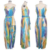 Sexy Printed Spaghetti Strap Loose Maxi Dresses SMR-9365