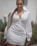 Solid Full Sleeve Turndown Collar Shirt Dress MK-1021