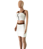 Red Green Stripe Splicing Zipper Skirts Suits ASL-6010