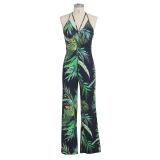 Sexy Printed V Neck Strappy Sleeveless Jumpsuits SMR-9306