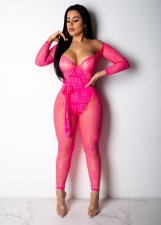 Sexy Mesh See Through Off Shoulder Jumpsuits LA-3083