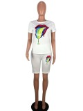 Lips Print Short Sleeve Casual Two Piece Sets LM-8056