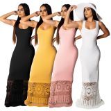 Sexy Patchwork Sleeveless Slim Floor Length Maxi Dresses SMR-9277