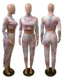 Tie Dye Print Tracksuit Long Sleeve Two Piece Suits WSM-5011