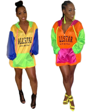 Color Block Hooded Thin Sunscreen Coat HM-6103