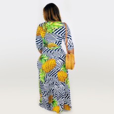 Fashion Printed V Neck Half Sleeve Maxi Dress WSM-5079