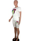 Lips Print Short Sleeve Casual Two Piece Sets LM-8056