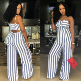 Stripes Straps Cut Out Back Wide Leg Jumpsuit  SMR-8973