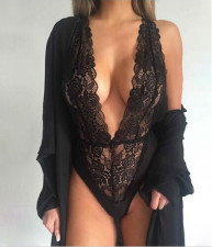 Black Perspective Lace Bodysuit Teddy Lingerie YQ-228