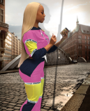 Letter Print Patchwork Hooded Two Piece Set LA-3068