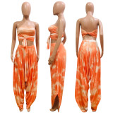 Tie Dye Print Tube Tops And Loose Harem Pants Suit NIK-047