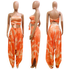 Tie Dye Print Tube Tops And Loose Harem Pants Suit NIK-047
