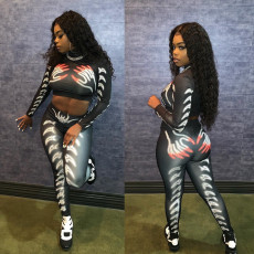 Trendy Printed Long Sleeve Bodycon 2 Piece Pants Set BN-9199