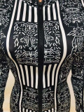 Trendy Printed Long Sleeve Front Zipper Bodycon Jumpsuits NIK-046