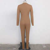 Casual Long Sleeve Front Zipper Bodycon Jumpsuits SMR-9371