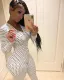Sexy Dot Print V Neck Long Sleeve Jumpsuits NIK-050