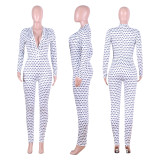 Sexy Dot Print V Neck Long Sleeve Jumpsuits NIK-050