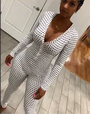 Sexy Dot Print V Neck Long Sleeve Jumpsuits NIK-050