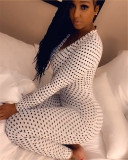 Sexy Dot Print V Neck Long Sleeve Jumpsuits NIK-050