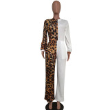 Trendy Leopard Print Patchwork Long Sleeve Jumpsuits MEM-8232