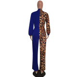 Trendy Leopard Print Patchwork Long Sleeve Jumpsuits MEM-8232