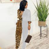 Trendy Leopard Print Patchwork Long Sleeve Jumpsuits MEM-8232
