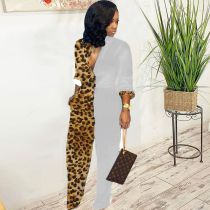 Trendy Leopard Print Patchwork Long Sleeve Jumpsuits MEM-8232