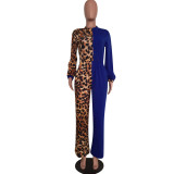 Trendy Leopard Print Patchwork Long Sleeve Jumpsuits MEM-8232